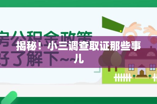 昌江揭秘！小三调查取证那些事儿