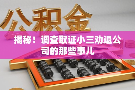 昌江揭秘！调查取证小三劝退公司的那些事儿